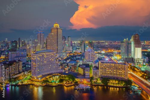 Bangkok Cityscape at dusk. Landscape of Bangkok business building at economic zone. Thailand aerial modern building in business district area at twilight. photo