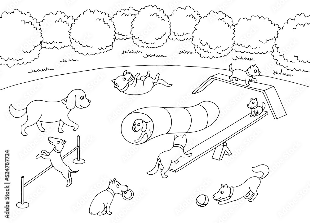 Dog Play On Playground Graphic Black White Sketch Landscape dog-play-on-playground-graphic-black-white-sketch-landscape