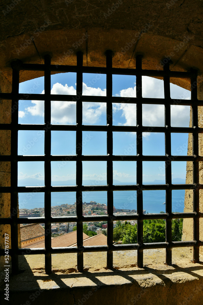 Panoramic view of the city of Naples from the walls of Saint 'Elmo castle, Italy.