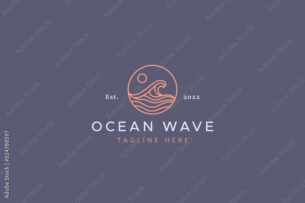 Ocean Wave At Circle Frame Shape Badge Logo Template Design. Ocean Wave At Circle Frame Shape Badge Logo Template Design.