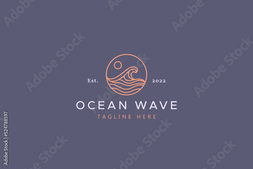 Ocean Wave At Circle Frame Shape Badge Logo Template Design.