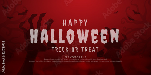 Happy halloween with scary zombie arms come out of the ground