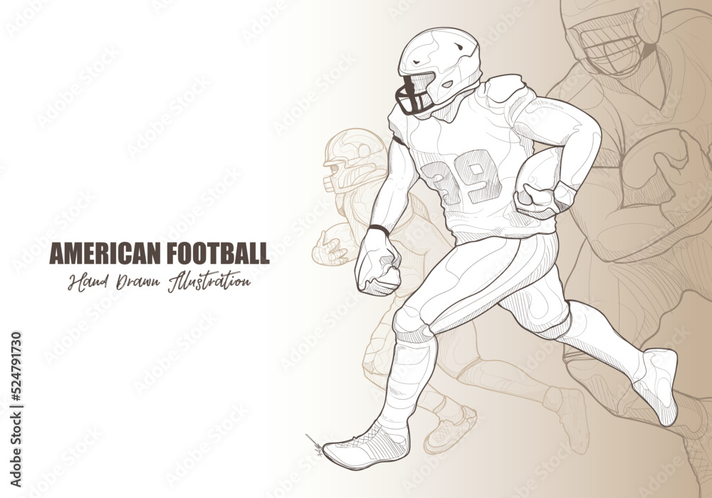 hand drawing American football player on vintage background design.