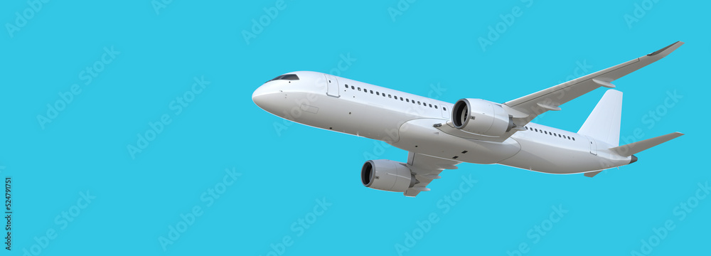 3d illustration of airline airplane jet on blue background 