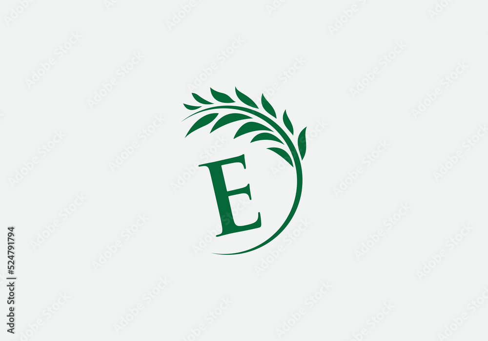 Green leaf and laurel wreath logo design vector with the letter and ...