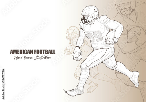 hand drawing American football player on vintage background design.