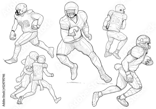 hand drawing vector of American football players set.