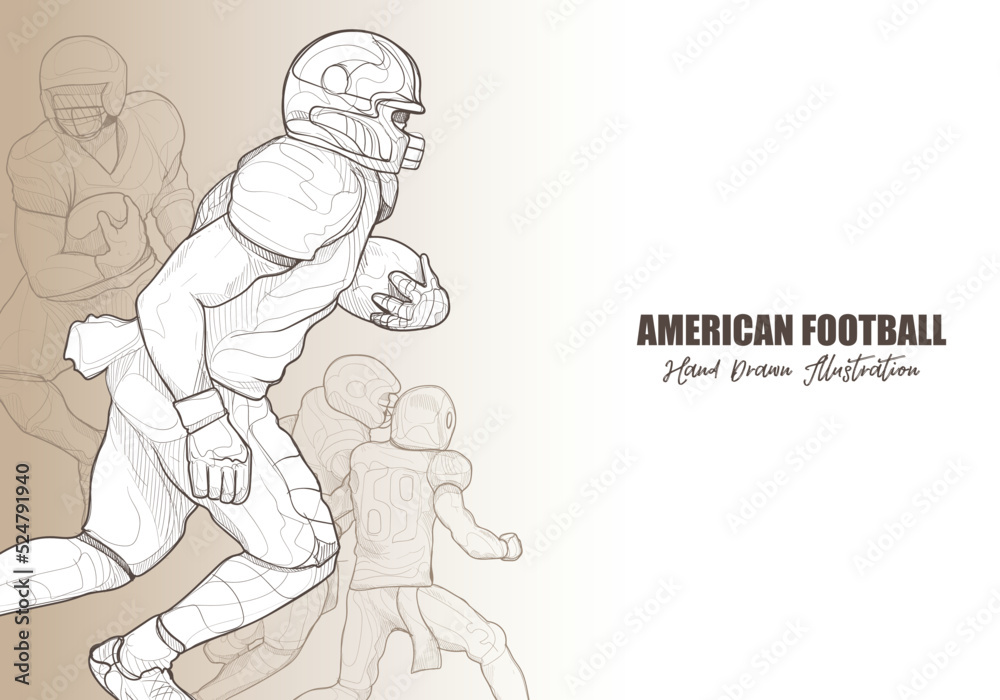 hand drawing American football player on vintage background design