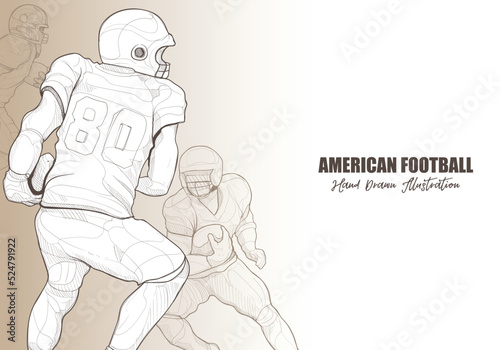 hand drawing American football player on vintage background design.