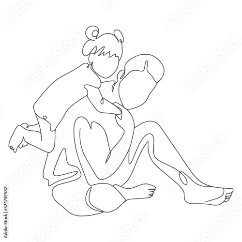 Minimalist Lineart Father and Daughter Monoline Line art Illustration Vector