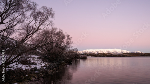 Lake Ohau at sunset  Twizel  South Island.