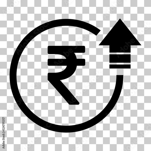 Cost symbol rupee increase icon. Income vector symbol isolated on background