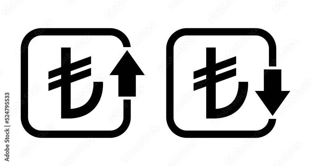 Fototapeta premium Set of cost symbol turkish lira increase and decrease icon. Money vector symbol isolated on background