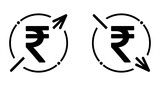 Set of cost symbol rupee increase and decrease icon. Money vector symbol isolated on background