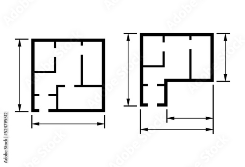 Set of House plan icon, architecture sketch graphic design, home construction project vector illustration