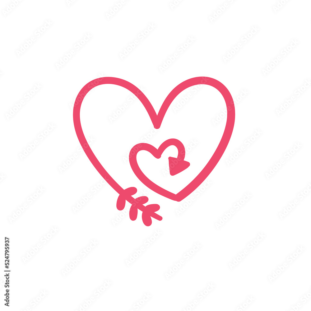 Hand drawn heart line. red heart love on valentines day Hand drawn heart line. red heart love on valentines day
