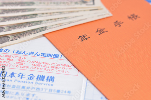 ねんきん定期便、年金手帳、および現金