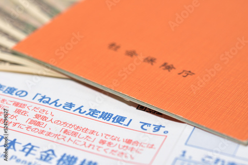 ねんきん定期便、年金手帳、および現金