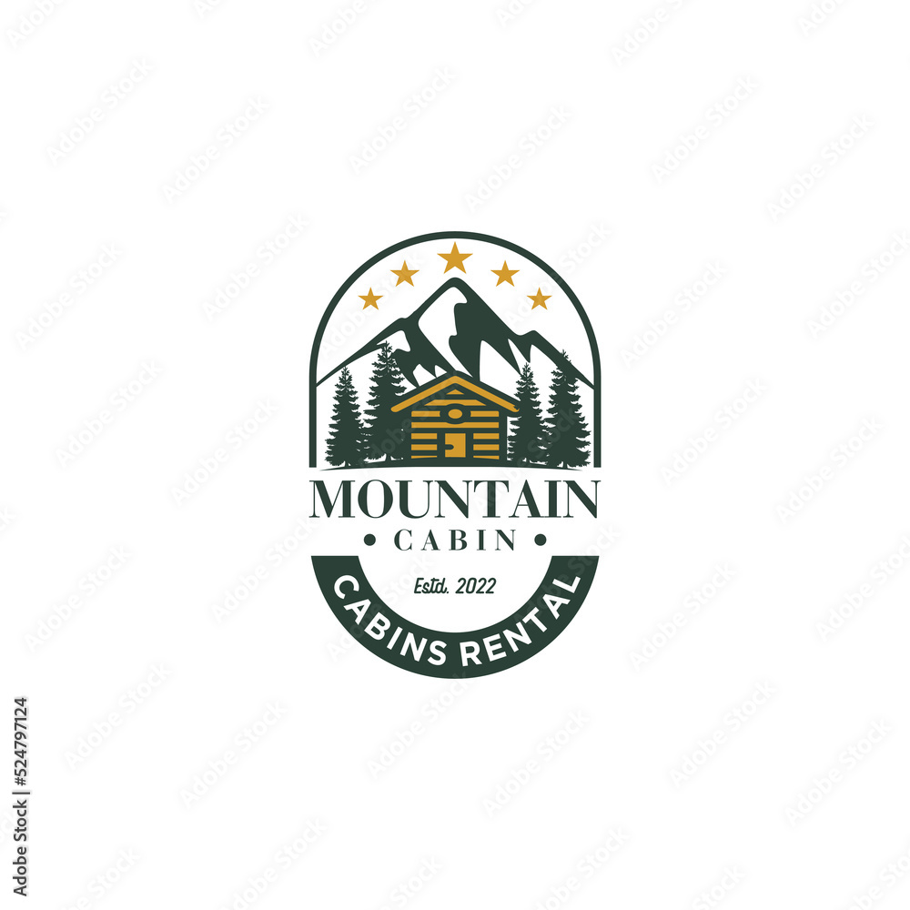 Mountain Cabin Rental Logo Design Stock Vector | Adobe Stock