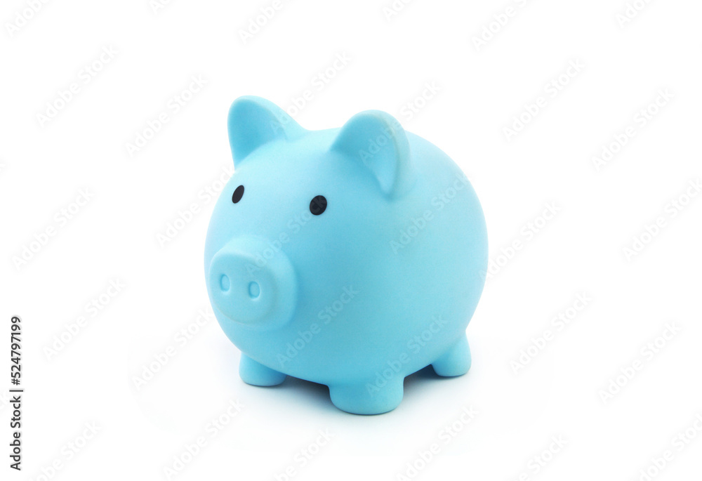 Blue piggy bank isolated on white background. Save money concept. Blue piggy bank isolated on white background. Save money concept.