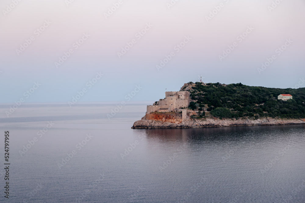 Kotor, Montenegro - July 18, 2022: The Punta Oštro fort guarding the narrow fjord en route to Kotor, Montenegro
