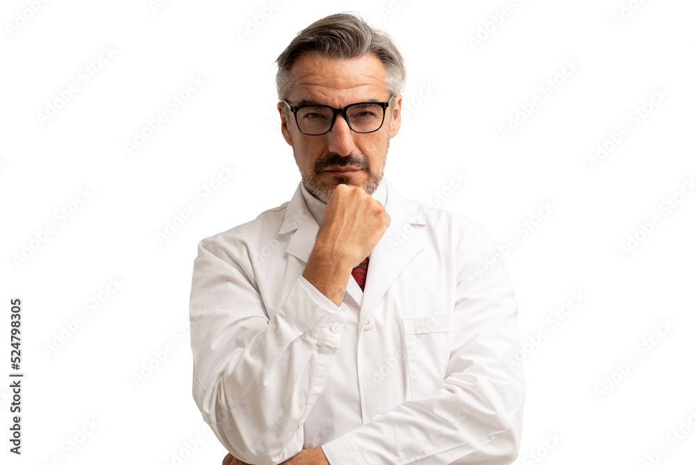 Portrait of senior doctor posing and looking at camera, healthcare and medicine. isolated on white background.