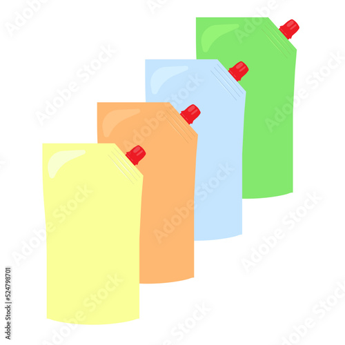 blank plastic doypack stand up pouch with spout. Flexible packaging mock up for food or drink for your design. sauce pack soft cream, milk, sauce, mustard, mayonnaise. vector illustration

