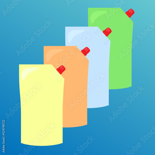 blank plastic doypack stand up pouch with spout. Flexible packaging mock up for food or drink for your design. sauce pack soft cream, milk, sauce, mustard, mayonnaise. vector illustration

