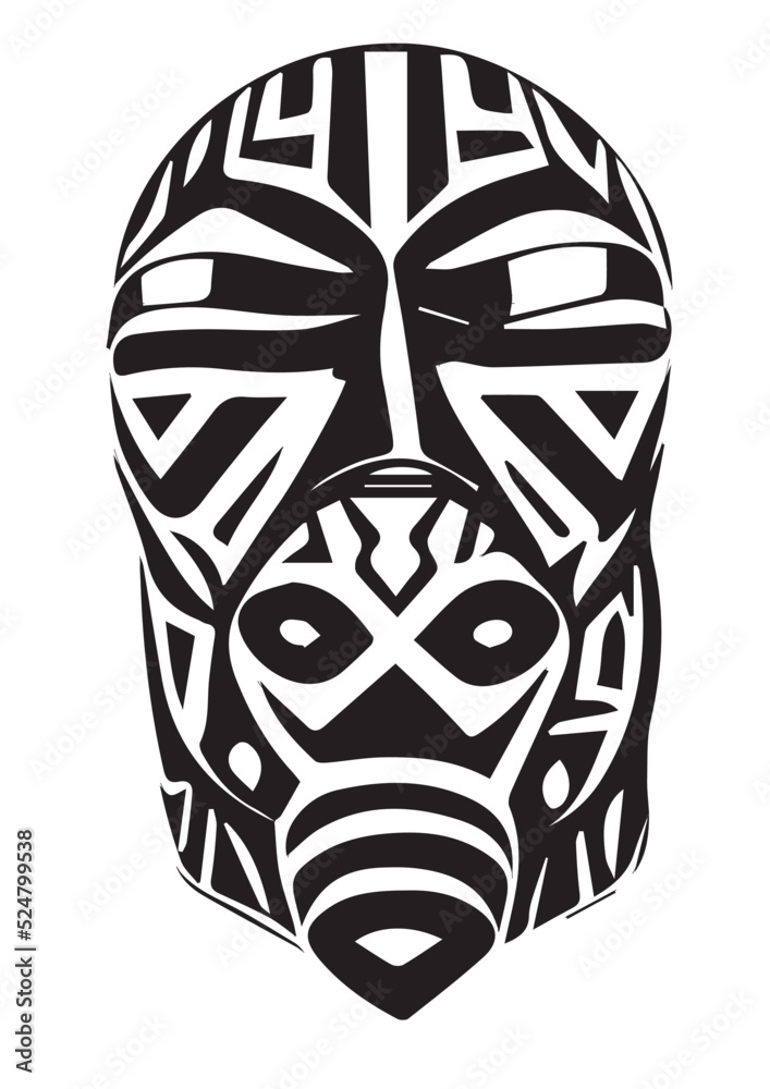 Tribal African Mask Black and White Illustration Stock Vector Adobe
