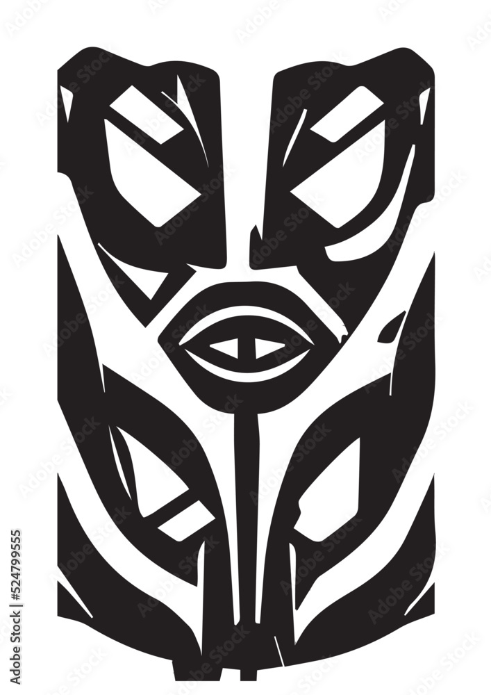 Tribal African Mask Black and White Illustration Stock Vector Adobe