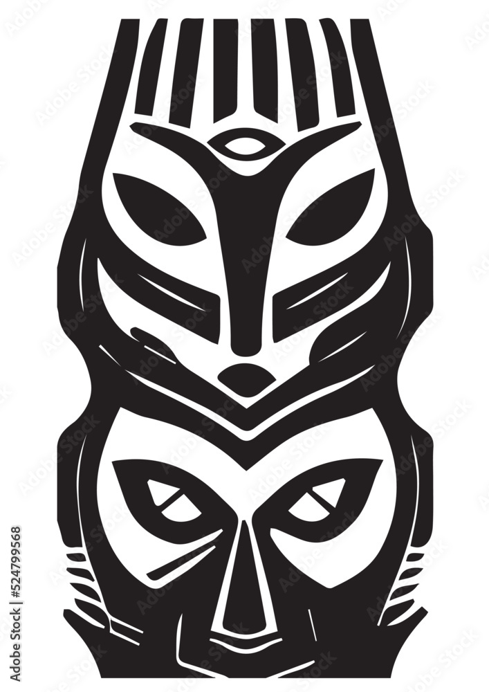 Tribal African Mask Black and White Illustration Stock Vector Adobe
