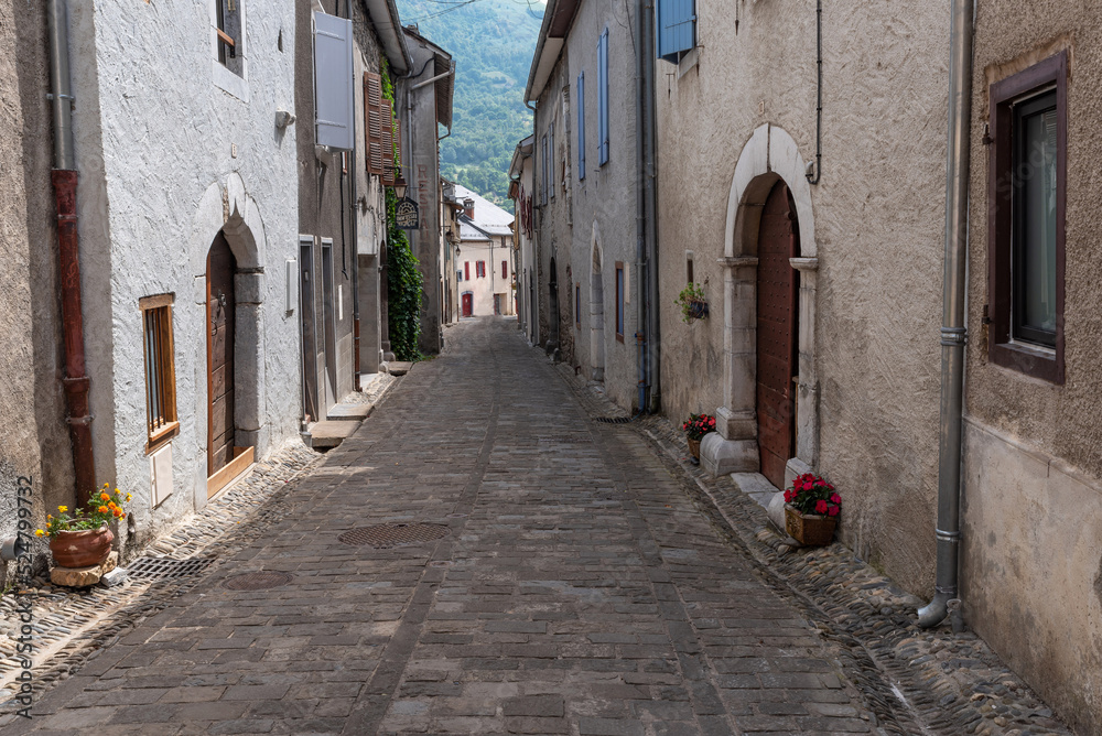 Laruns street. Pyrenees Atlantiques, France