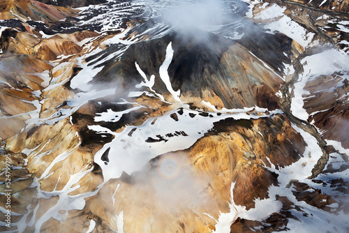 aerial view to rainbow mountains, one of the most beautiful place on Iceland, Landmannalaugar