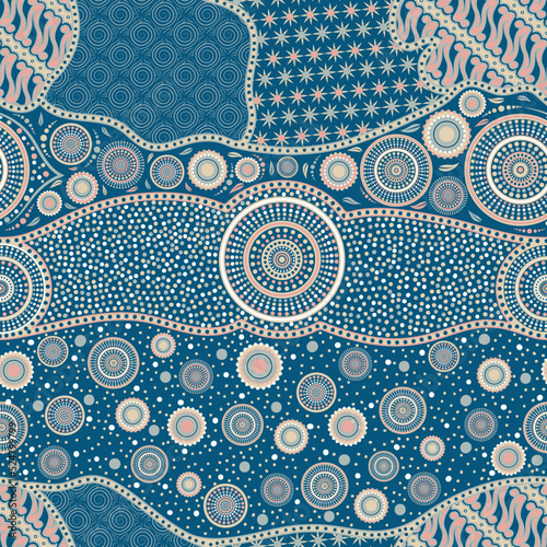 the pattern design blends batik with aboriginal style for textiles.