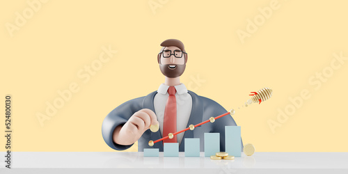 3D illustration of startup concept Cartoon businessmen working in office and using social networks.