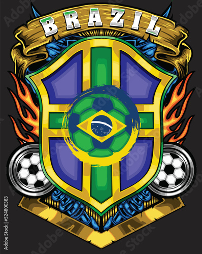 brazil soccer illustration isolated on black background for poster, t-shirt print, business element, social media content, blog, sticker, vlog, and card. vector illustration.