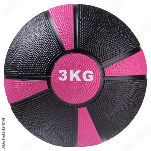 Black medicine ball with pink inserts, total 3 kilograms, on a white background photo