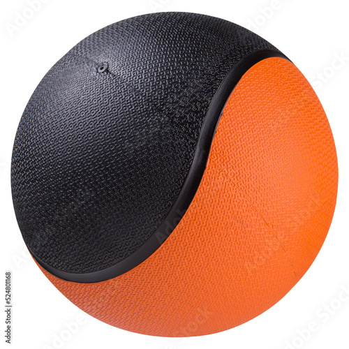 Medicine ball, black with orange, for fitness and physiotherapy exercises, on a white background photo