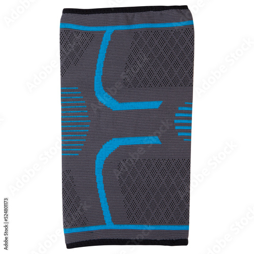 sports knee pad with blue stripes, to support and protect the knee joint, on a white background, isolate