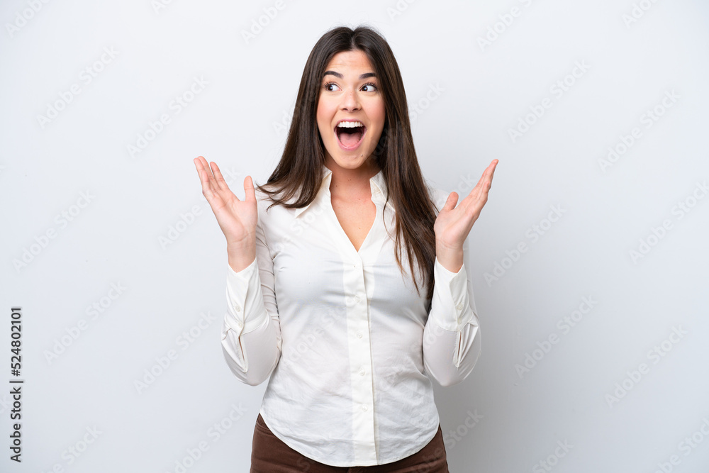 Young Brazilian woman isolated on white background with surprise facial expression Young Brazilian woman isolated on white background with surprise facial expression