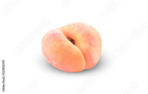  Ripe chinese flat peach fruit isolated on white background