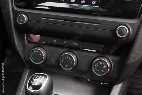 Car interior with climate-control view. Closeup image of air control panel inside of the car. Klima anlage auto.