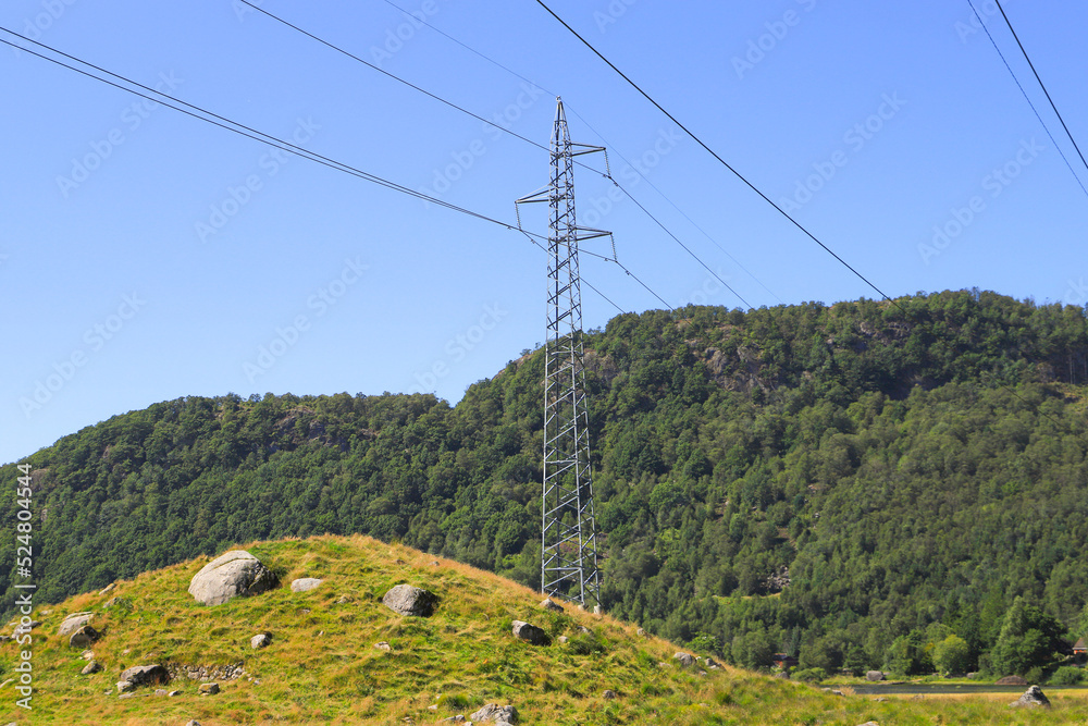 Power transmission pylons in Egersund, South Norway