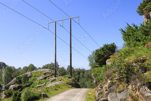 Power transmission pylons in Egersund, South Norway