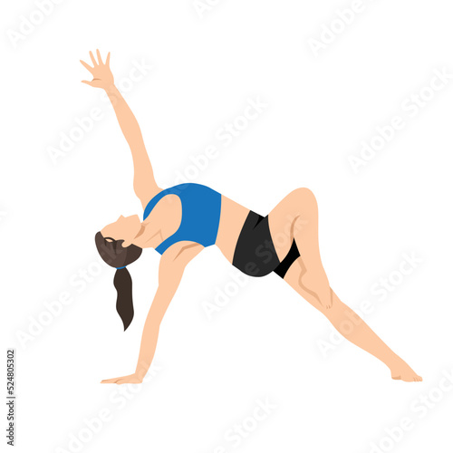 Woman doing Side plank with bottom knee hovering exercise. Flat vector illustration isolated on white background