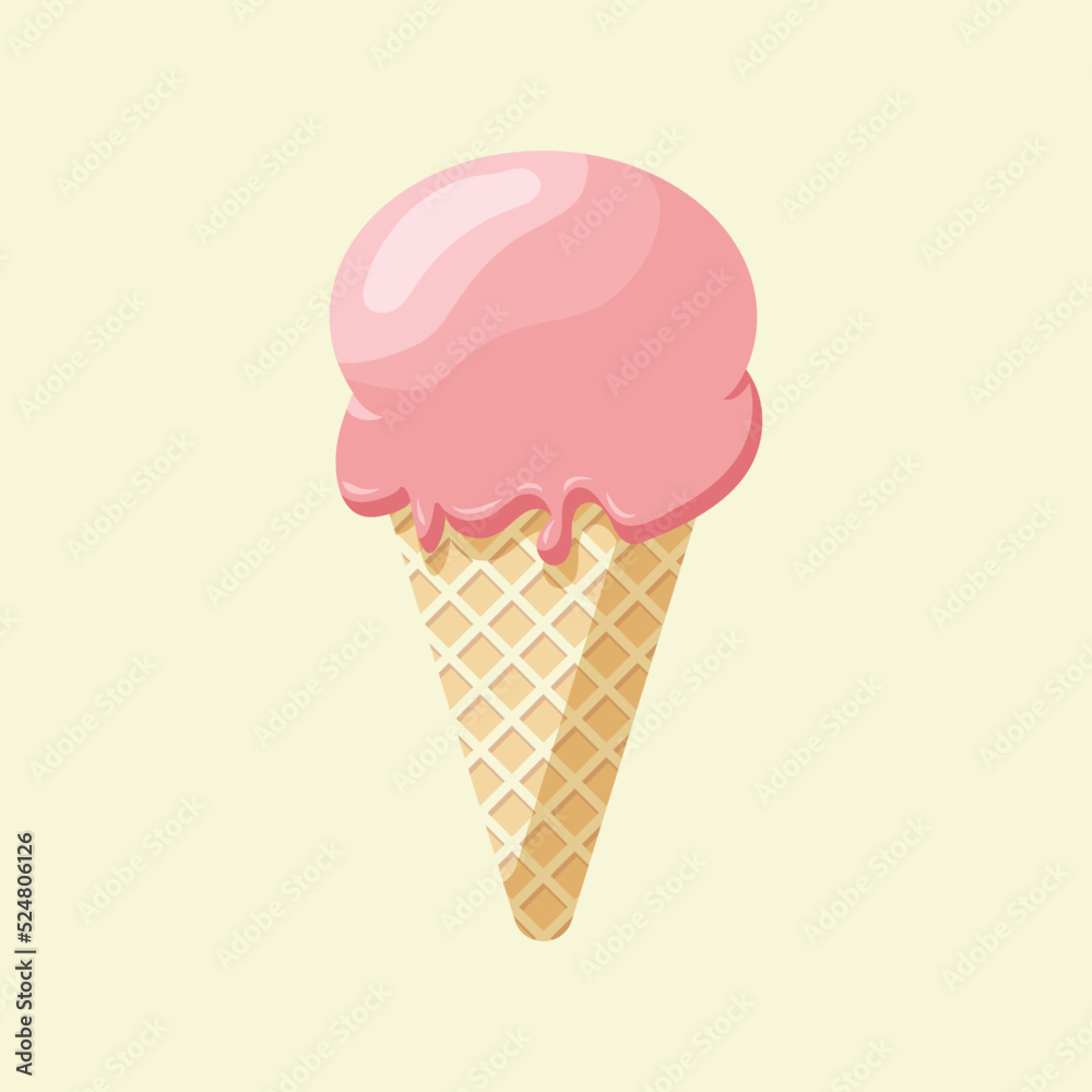 Ice cream cone wafer filled in cartoon style Ice cream cone wafer filled in cartoon style