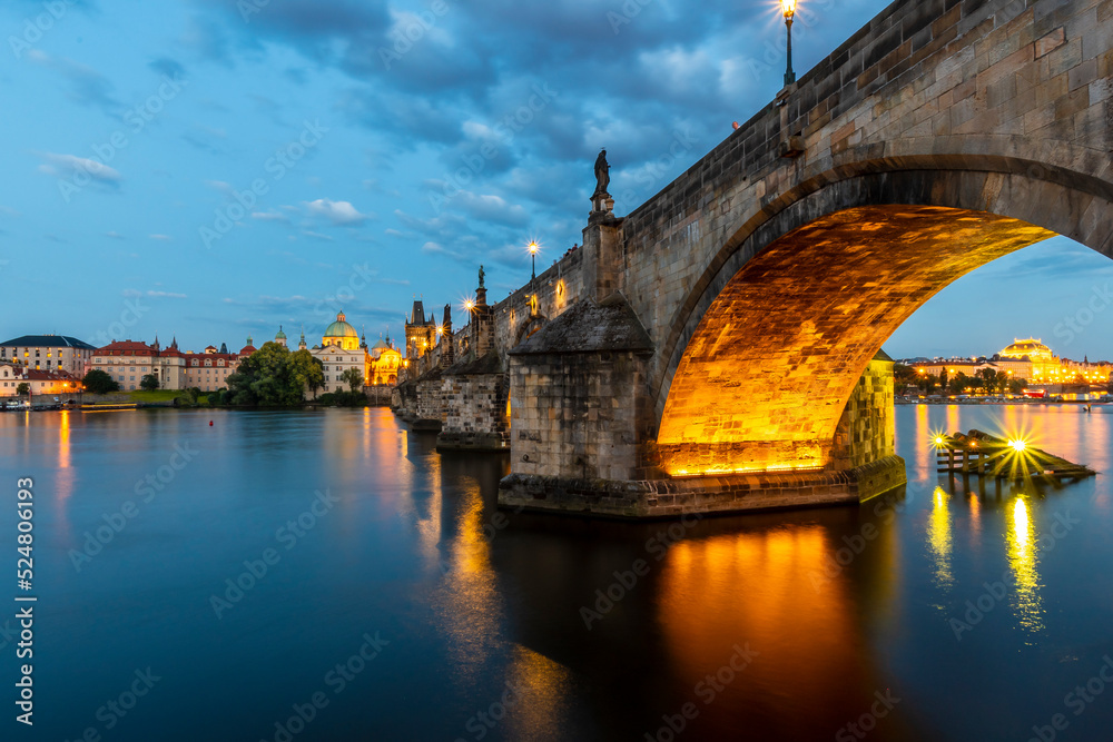 Charles Bridge night view in Prague City