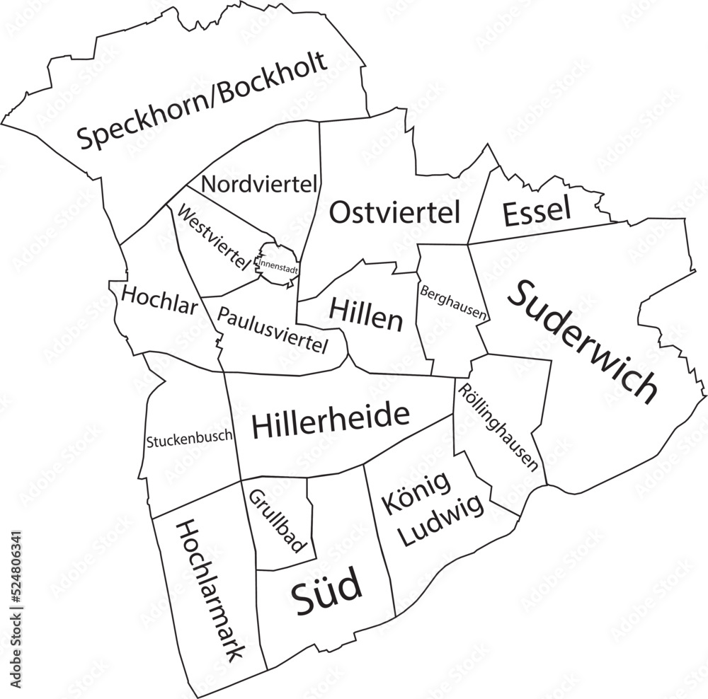 White flat vector administrative map of RECKLINGHAUSEN, GERMANY with
