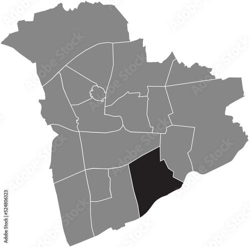 Black flat blank highlighted location map of the 
KÖNIG LUDWIG DISTRICT inside gray administrative map of Recklinghausen, Germany