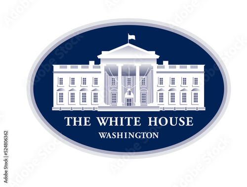 Vector logo of the White House on a blue oval background with a signature. Government Building in Washington
